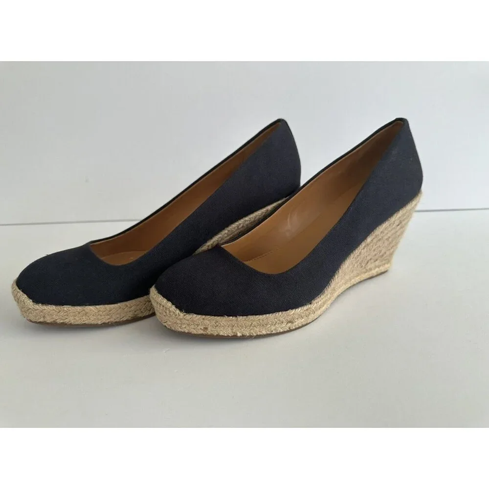J.‎ Crew Seville Women's Navy Blue Closed Toe Canvas Wedge Espadrille Shoes 9.5